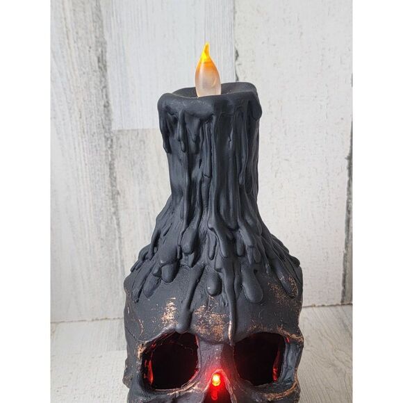 Halloween lit up black skull candle prop Decor scary skeletonq - Picture 3 of 12